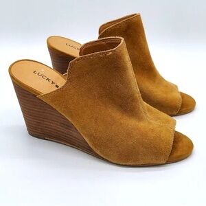 Lucky Brand Women's Size 8 Reygan Brown Suede Wedge Sandals